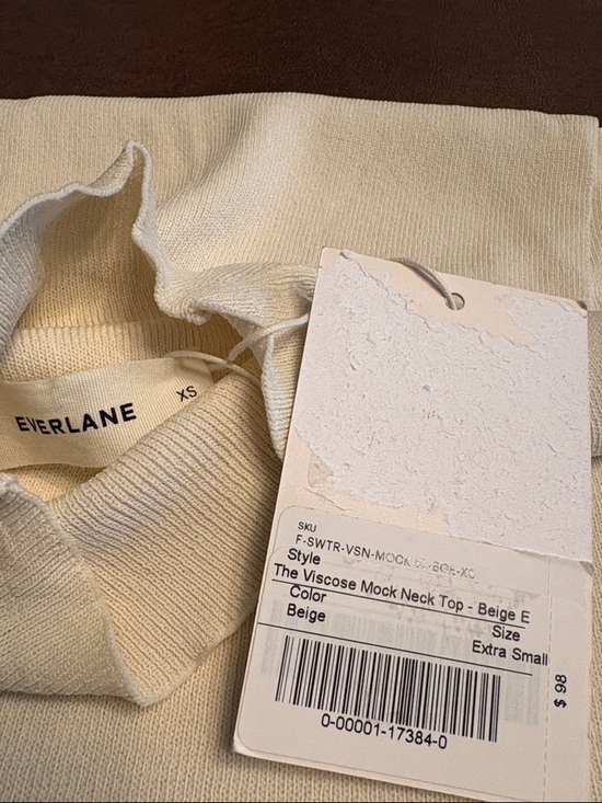 Everlane women’s The Viscose Mock Neck Top fine ribbed Light Beige Size XS NWT - Picture 7 of 9